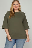 3/4 Sleeve Scuba Knit Sweater in Olive