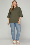 3/4 Sleeve Scuba Knit Sweater in Olive