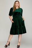 Green Velvet Tiered Dress