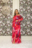 Off Shoulder Chiffon Printed Gown in Red