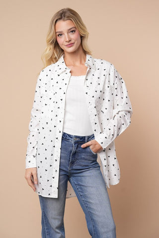 Polka Heart Cotton Button Up Top