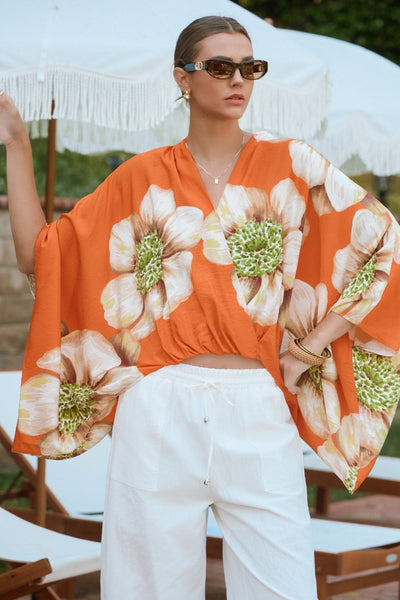 Orange Floral Flow Top