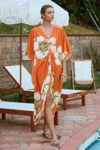 Orange Floral Cover Up Dress