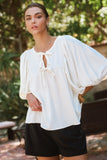 Double Ribbon Puff Sleeve Top in Black