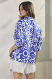 Royal Blue Printed V Neck Top