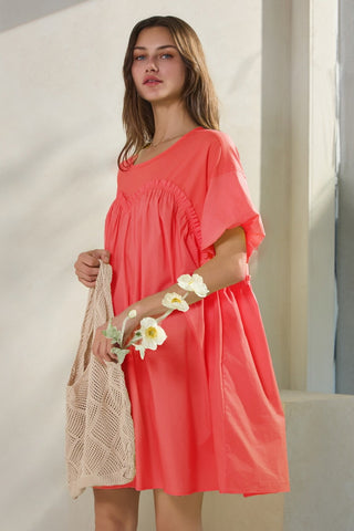 Poplin Sweetheart Dress in Coral