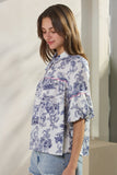 Scalloped Detail Blue Print Top