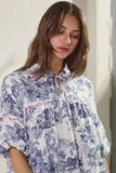 Scalloped Detail Blue Print Top
