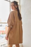 Washed Denim Shirt Dress in Camel