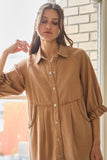 Washed Denim Shirt Dress in Camel