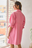 Washed Denim Shirt Dress in Pink