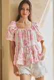 Pink Print Tiered Top