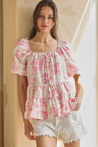 Pink Print Tiered Top