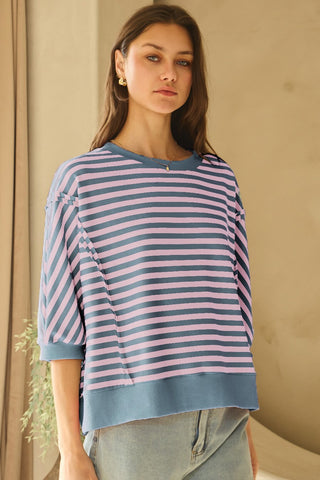 Blue & Mauve Stripe Knit Top
