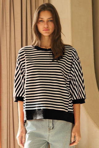 Black & White Stripe Cotton Knit Top