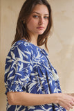 Blue Floral Tassel Tie Top
