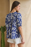 Blue Floral Tassel Tie Top