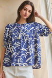 Blue Floral Tassel Tie Top
