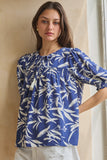 Blue Floral Tassel Tie Top