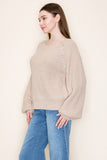 Crystal Detail Knit Top in Oat