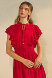Flutter Sleeve Tiered Dress in Red