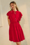Flutter Sleeve Tiered Dress in Red