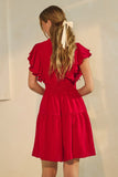 Flutter Sleeve Tiered Dress in Red