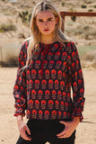 Black with Red Floral LS Top