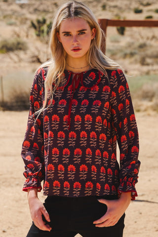 Black with Red Floral LS Top