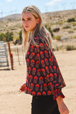 Black with Red Floral LS Top