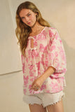 Pink Print Double Ribbon Top