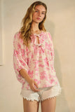 Pink Print Double Ribbon Top