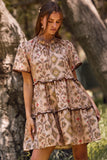 Taupe Aztec Print Ruffle Dress