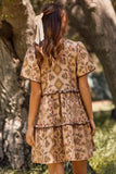 Taupe Aztec Print Ruffle Dress