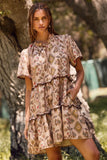 Taupe Aztec Print Ruffle Dress
