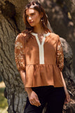 Embroidered Sleeve Mocha Top