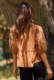 Embroidered Sleeve Mocha Top
