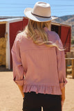Stripe Ruffle Hem Button Up Top in Blue