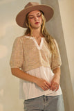 Tweed & Poplin Twofer Top in Oat
