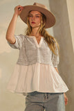 Tweed & Poplin Twofer Top in Black and White