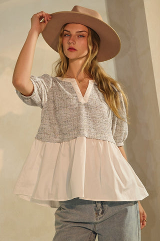 Tweed & Poplin Twofer Top