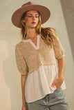 Tweed & Poplin Twofer Top in Oat