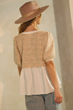 Tweed & Poplin Twofer Top in Oat