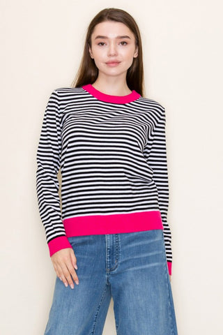Pink Contrast Stripe Knit Top