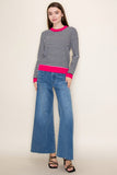 Pink Contrast Stripe Knit Top