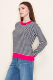 Pink Contrast Stripe Knit Top