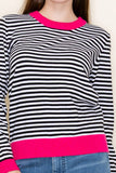 Pink Contrast Stripe Knit Top