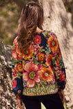 Navy Floral Border Print Top