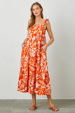 Orange Floral Tie Strap Maxi