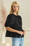 Poplin Front Tie Top in Black